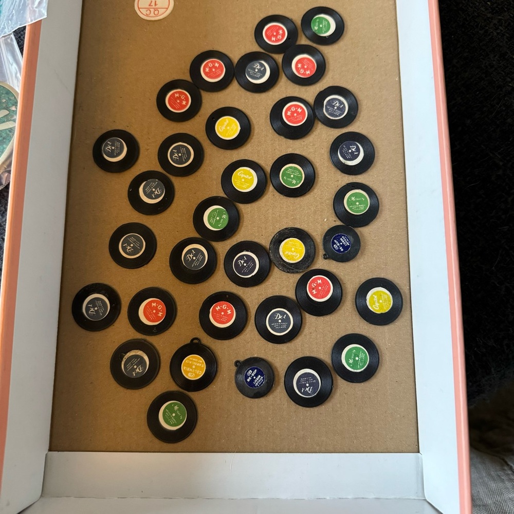 Black Plastic Mini Records with Labels*Vintage*Display*Collectible*Dollhouse